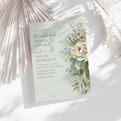 Soft Sage Green Botanical Minimal Wedding 招待状