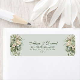 Soft Sage Green Floral Address Label ラベル
