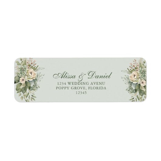 Soft Sage Green Floral Address Label ラベル (正面)