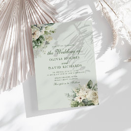 Soft Sage Green Floral Elegant Wedding Invitation 招待状