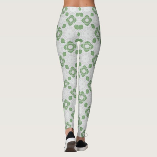 Soft Sage Green Floral Geometric Pattern Leggings レギンス (裏面)