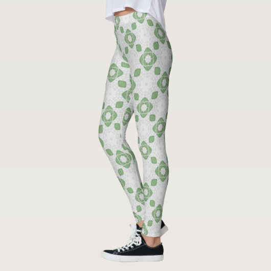 Soft Sage Green Floral Geometric Pattern Leggings レギンス (左)