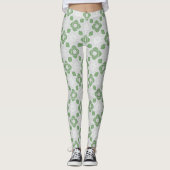 Soft Sage Green Floral Geometric Pattern Leggings レギンス (正面)