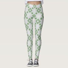 Soft Sage Green Floral Geometric Pattern Leggings レギンス