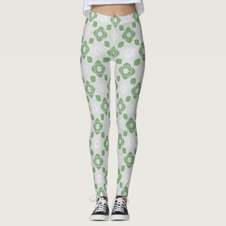 Soft Sage Green Floral Geometric Pattern Leggings レギンス