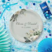 Soft Sage Green Floral Paper Plate ペーパープレート (パーティー)