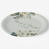 Soft Sage Green Floral Paper Plate ペーパープレート (アングル)