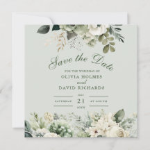 Soft Sage Green Floral Save The Date Card