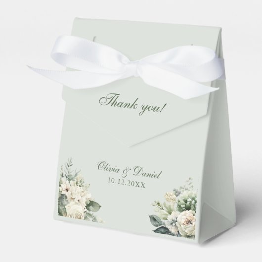 Soft Sage Green Floral Wedding Favor Box フェイバーボックス (正面サイド)