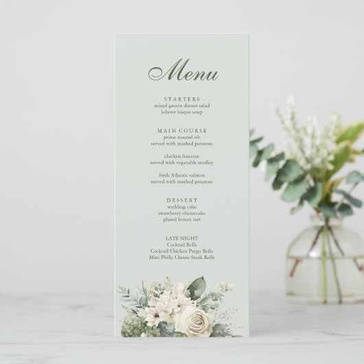 Soft Sage Green Floral Wedding Menu メニュー (スタンド正面)