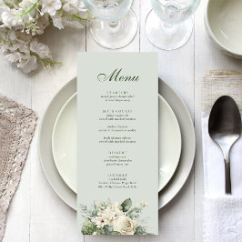 Soft Sage Green Floral Wedding Menu メニュー