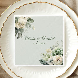 Soft Sage Green Floral Wedding Napkin