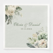 Soft Sage Green Floral Wedding Napkin (正面)