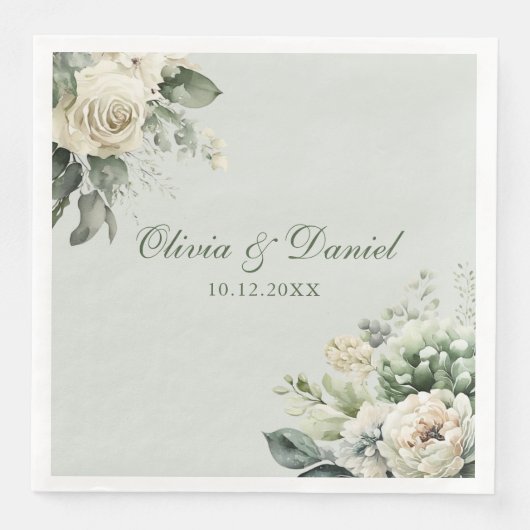 Soft Sage Green Floral Wedding Napkin (正面)