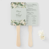 Soft Sage Green Floral Wedding Program Hand Fan ハンドファン (正面&裏面)