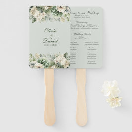 Soft Sage Green Floral Wedding Program Hand Fan ハンドファン