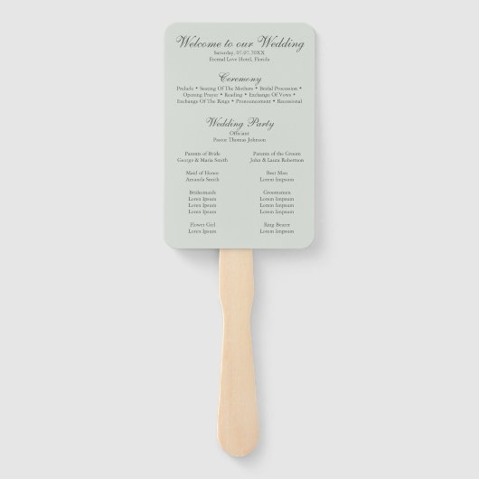 Soft Sage Green Floral Wedding Program Hand Fan ハンドファン (裏面)