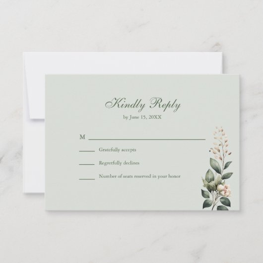 Soft Sage Green Floral Wedding RSVP Card (正面)