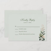 Soft Sage Green Floral Wedding RSVP Card (正面/裏面)