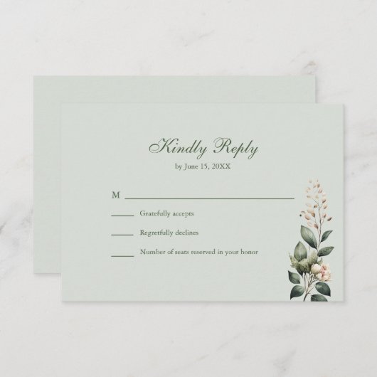 Soft Sage Green Floral Wedding RSVP Card (正面/裏面)