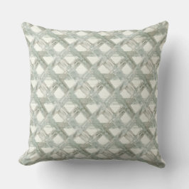 Soft Sage Green Hand-Painted Lattice Print Cushion クッション