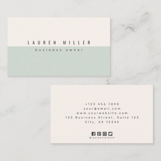 Soft Sage Green & Off-White Modern Professional  名刺 (正面/裏面)