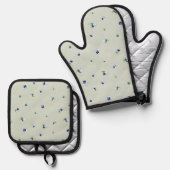 Soft Sage Japanese Blue Pansy Floral Pattern 鍋つかみ&鍋敷きセット (正面/裏面)