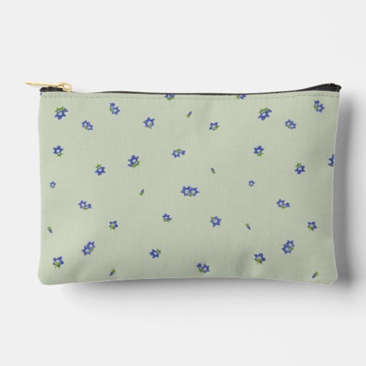 Soft Sage Japanese Gentian Floral Pattern アクセサリーポーチ (正面)