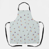 Soft Sage Japanese Purple Viola Floral Pattern エプロン (正面)