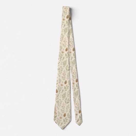 Soft Sage Neutral Wildflower Botanical  ネクタイ (正面)