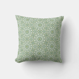 Soft Sage Tile Pattern in Green Geometric Design クッション