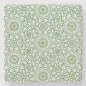 Soft Sage Tile Pattern in Green Geometric Design ストーンコースター (正面)