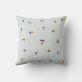 Soft Sage White Purple Viola Floral Pattern クッション (裏面)