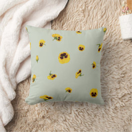 Soft Sage Yellow Japanese Pansy Floral Pattern クッション