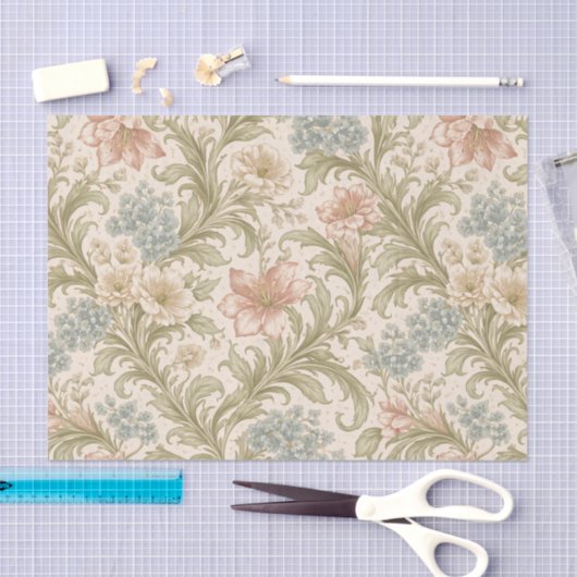 Soft Scrollwork Garden Floral Pattern 薄葉紙 (クラフト)