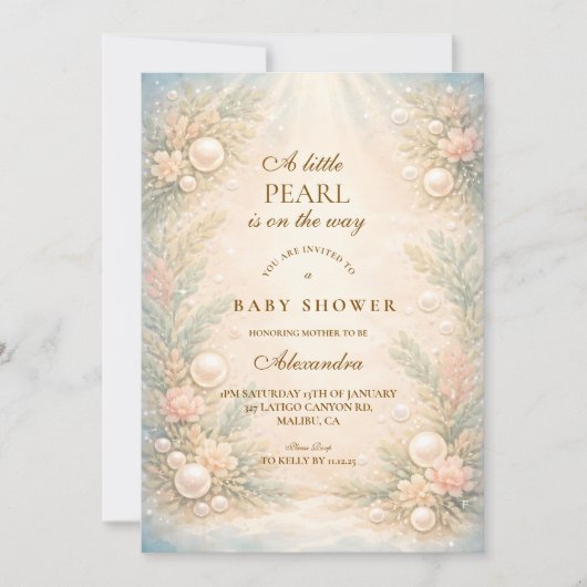 Soft Seaside Pearl Storybook Baby Shower 招待状 (正面)