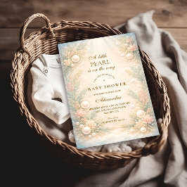 Soft Seaside Pearl Storybook Baby Shower 招待状