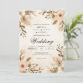 Soft Sepia Bloom Accent Wedding 招待状 (スタンド正面)