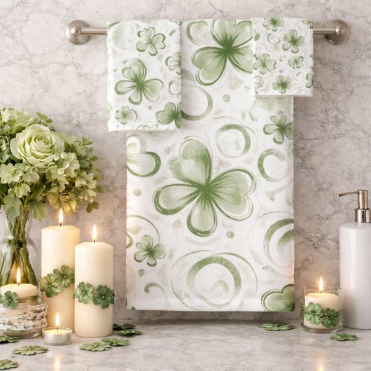 Soft Shamrock Whispers in Sage Green バスタオルセット