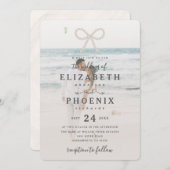 Soft Simple Pearl Bow Custom Photo Elegant Wedding 招待状 (正面/裏面)