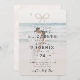 Soft Simple Pearl Bow Custom Photo Elegant Wedding 招待状