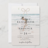 Soft Simple Pearl Bow Custom Photo Elegant Wedding 招待状 (正面)