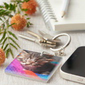 Soft Sleepy Newborn Kitten Phototgraph キーホルダー (正面右)