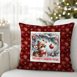 Soft snowy forest baby deer kids room decor  クッション