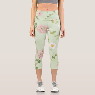 Soft Spring Blossom & Daisy Patterned Leggings カプリレギンス