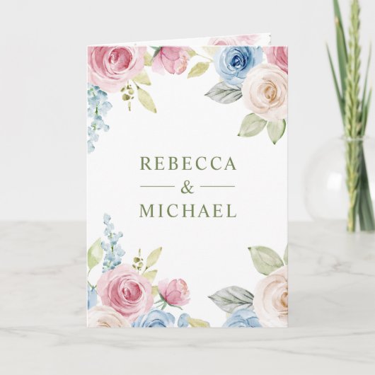 Soft Spring Floral All in One QR Code Wedding 招待状 (正面)