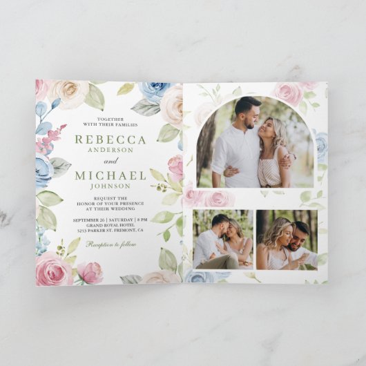 Soft Spring Floral All in One QR Code Wedding 招待状 (内部)