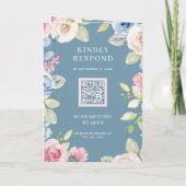 Soft Spring Floral Dusty Blue QR Code Wedding 招待状 (裏面)