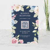 Soft Spring Floral Navy Blue QR Code Wedding 招待状 (裏面)