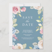 Soft Spring Floral Photo Dusty Blue Wedding セーブザデート (正面)